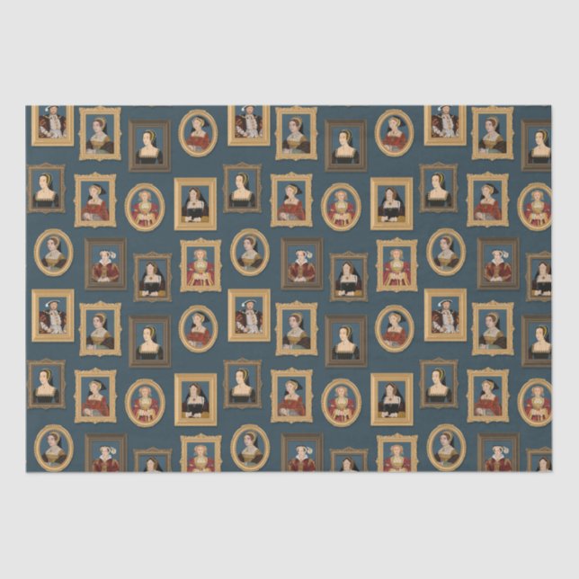 Henry VIII Six Wives Portraits in Frames Teal  Tissue Paper (Front)