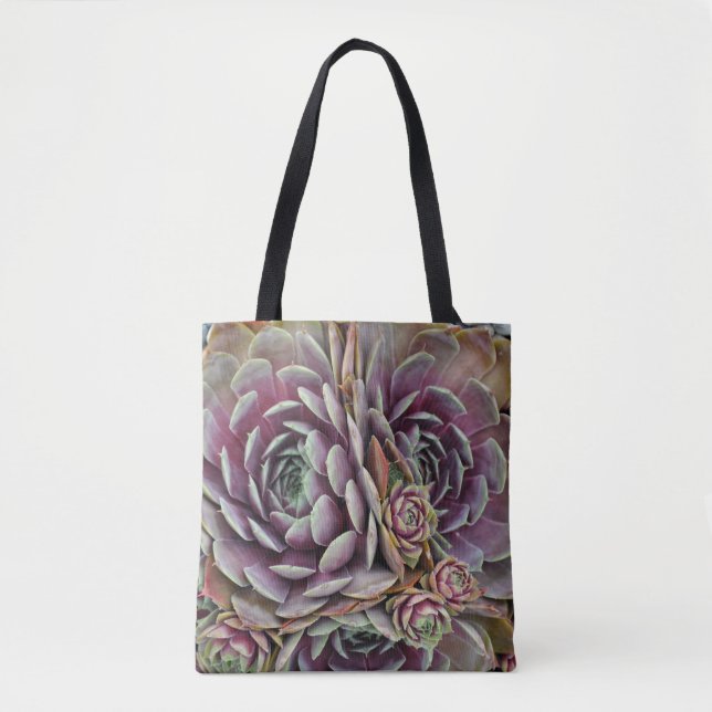 Hens and chicks cactus plant tote bag (Front)