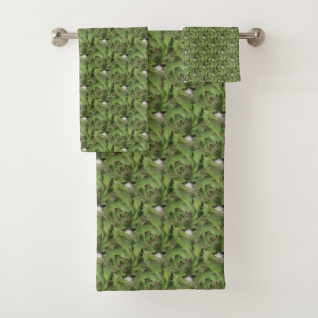 Hens And Chicks Succulents Nature Pattern     Bath Towel Set (Insitu)