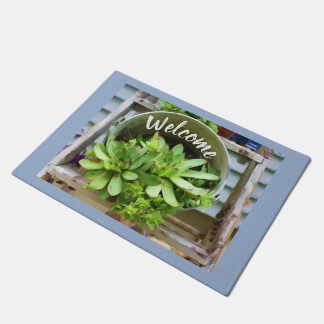 Hens And Chicks Succulents Oil Painting Welcome Doormat (Angled)