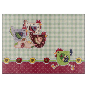Hens and Rooster Rustic Design  Cutting Board