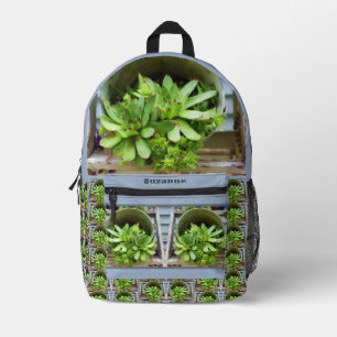 Hens Chicks Succulents Oil Painting Personalised Printed Backpack