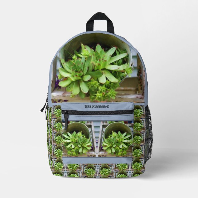 Hens Chicks Succulents Oil Painting Personalised Printed Backpack (Front)