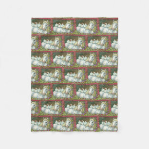 HENS IN THE STABLE, HORSE & CHICKEN FLEECE BLANKET