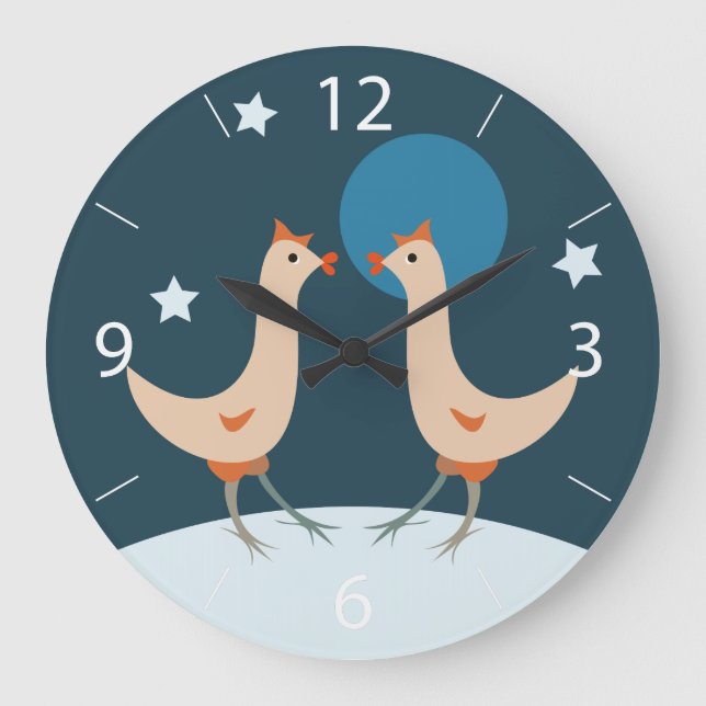 Hens Night Party Funny Chicken Moon Large Clock (Front)