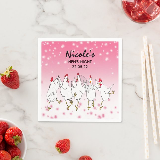 Hen's Night Personalized Pink Sparkle Paper Napkin (Insitu)