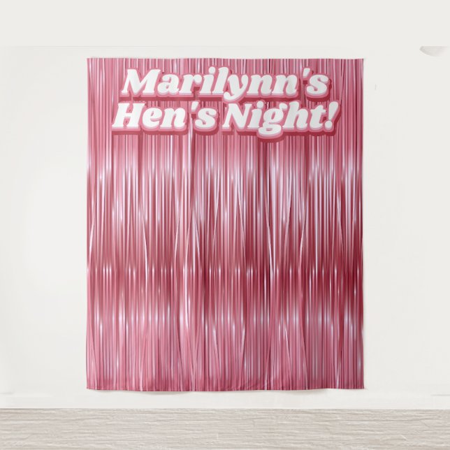 Hen's Night Rose Pink Faux Tinsel Backdrop Tapestry (Front)