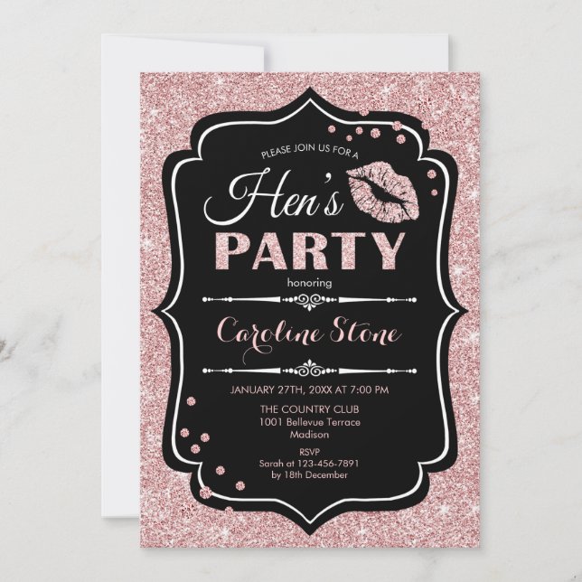 Hens Party - Black Rose Gold Invitation (Front)