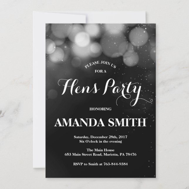 Hens Party Invitation Card Silver Glitter (Front)