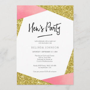 Hen's Party Invitation Pink & glitter