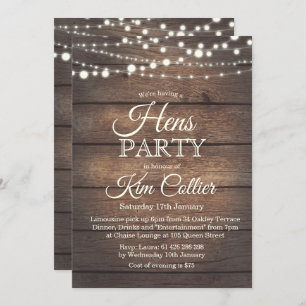 Hens Party Rustic Wood Lights Invitation