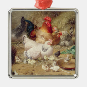 Hens roosting with their chickens metal tree decoration
