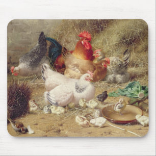 Hens roosting with their chickens mouse mat