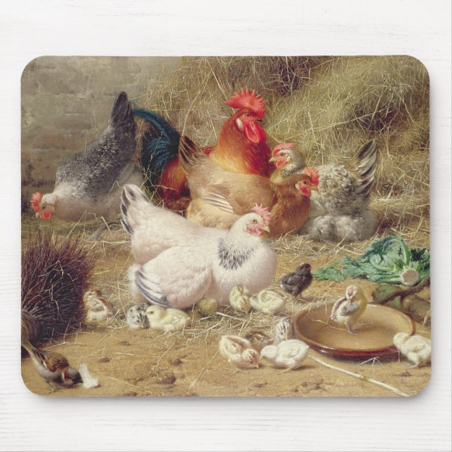 Hens roosting with their chickens mouse mat (Front)