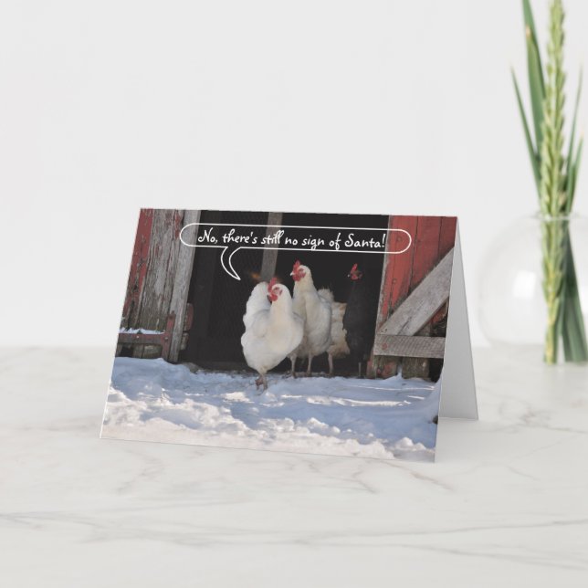 Hens waiting for Santa christmas Holiday Card (Front)