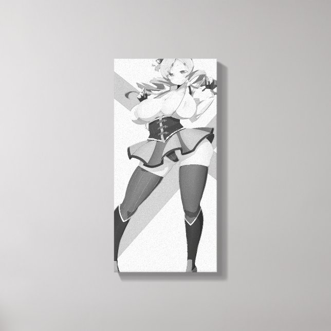 Hentai Girl Posing Black and White Canvas Print (Front)
