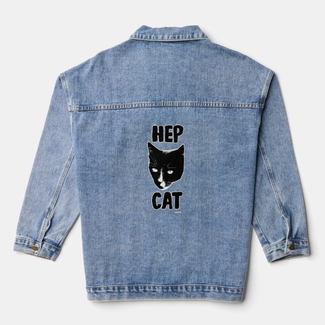 Hep Cat Fun Tuxie Cat Photo Art Fun Denim Jacket (Back)