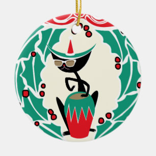 Hep Cat Retro Christmas Personalized Ceramic Tree Decoration