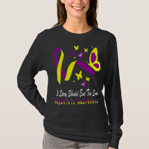 Hepatitis Awareness Butterfly Purple & Yellow Ribb T-Shirt