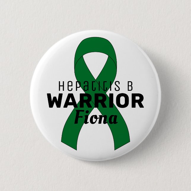 Hepatitis B Warrior Ribbon White Button (Front)