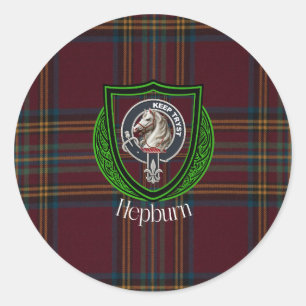 Hepburn Scottish Clan Tartan & Crest Classic Round Sticker