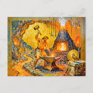 Hephaestus in Forge with Hammer, Anvil, Volcano Fu Postcard