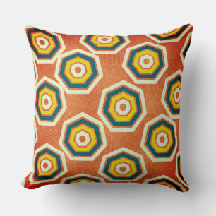 Heptagon of Colours on Rough Orange Background Cushion