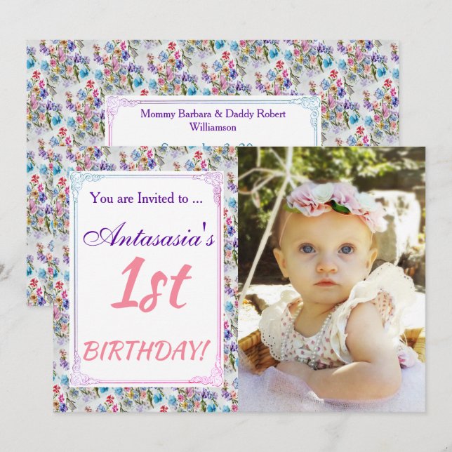 HER 1ST BIRTHDAY INVITE (Front/Back)