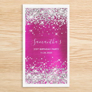 Her 21st Birthday Hot Pink and Silver Glitter Napkin