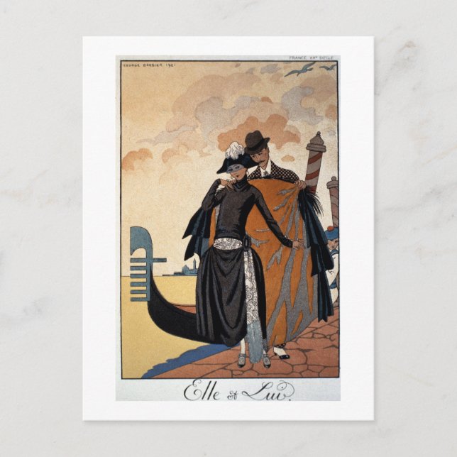 Her and Him, Fashion Illustration, 1921 (pochoir p Postcard (Front)