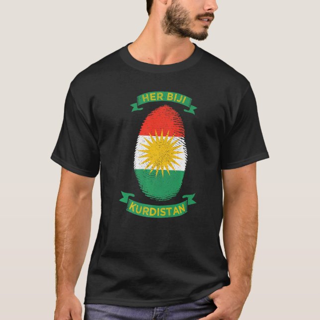 Her Biji Kurdistan Flag Kurde Fingerprint T-Shirt (Front)