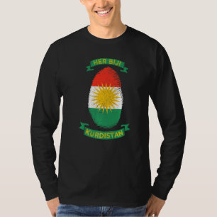 Her Biji Kurdistan Flag Kurde Fingerprint T-Shirt