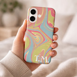 Her Birthday Gift Pink & Green Marble Monogram  iPhone XS Max Case