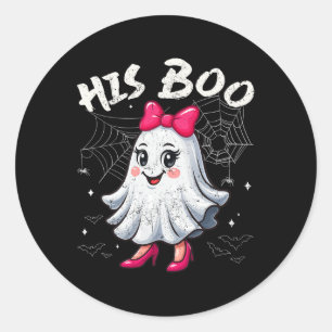 Her Boo Matching Couples Ghost Halloween Costumes Classic Round Sticker