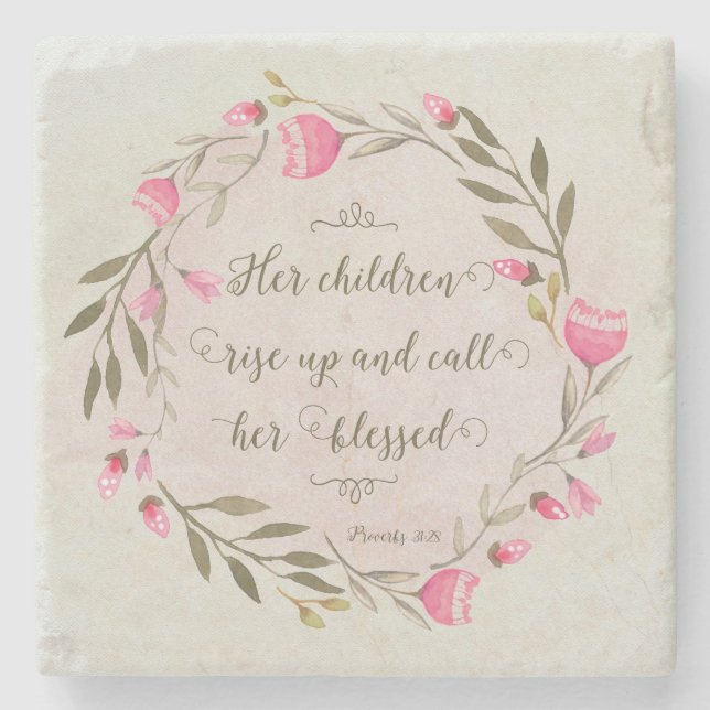 Her Children Rise Up & Call Her Blessed Stone Coaster (Front)