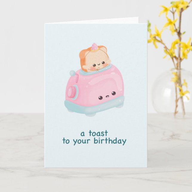 Her Cute Toast To Your Birthday Pun Birthday Card (Yellow Flower)