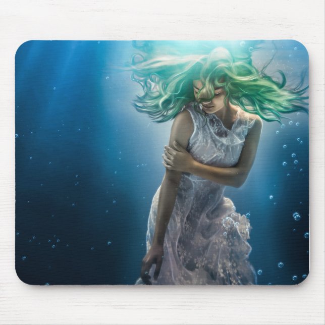 Her Emerald Curls - Mermaid Hovering Underwater Mouse Mat (Front)