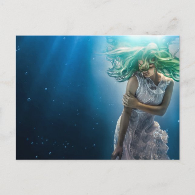 Her Emerald Curls - Mermaid Hovering Underwater Postcard (Front)