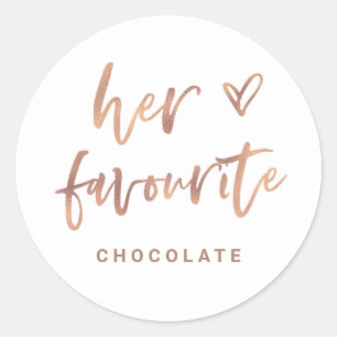 Her Favourite   Casual Rose Gold Script and Heart Classic Round Sticker