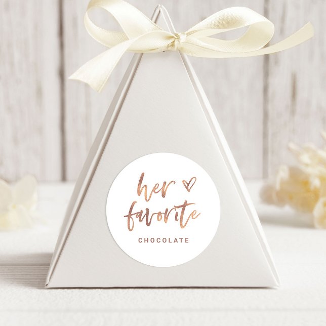 Her Favourite | Casual Rose Gold Script and Heart Classic Round Sticker (Creator Uploaded)