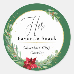 Her Favourite Christmas Wedding Favour Green Classic Round Sticker