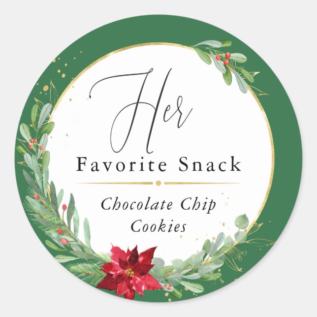 Her Favourite Christmas Wedding Favour Green Classic Round Sticker (Front)