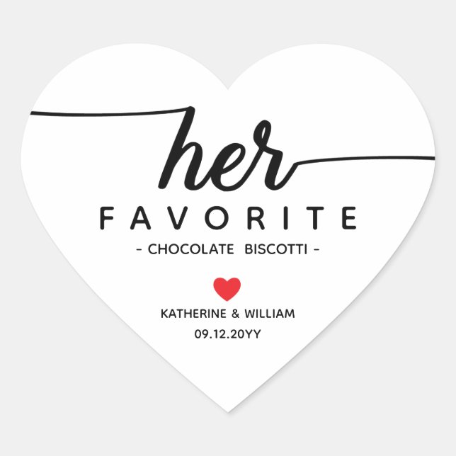 Her Favourite Custom Wedding Snack favour Heart Sticker (Front)