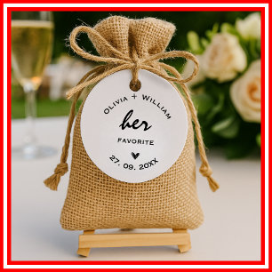 Her Favourite His Favourite Wedding Favours Heart Favour Tags