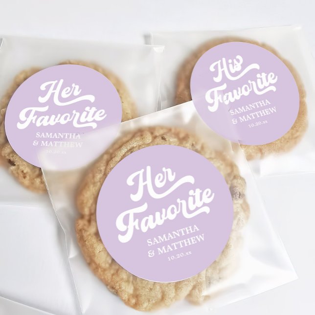 Her Favourite Light Purple Wedding Favour Classic Round Sticker (Creator Uploaded)