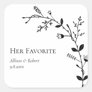 Her Favourite Meandering Vine Wedding Favour  Square Sticker