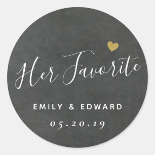 Her Favourite Personalised Wedding Favour Chalkboa Classic Round Sticker