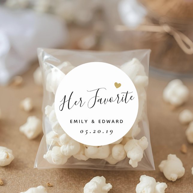 Her Favourite Personalised Wedding Favour Classic Round Sticker (Creator Uploaded)