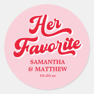 Her Favourite Pink and Red Retro Wedding Classic Round Sticker