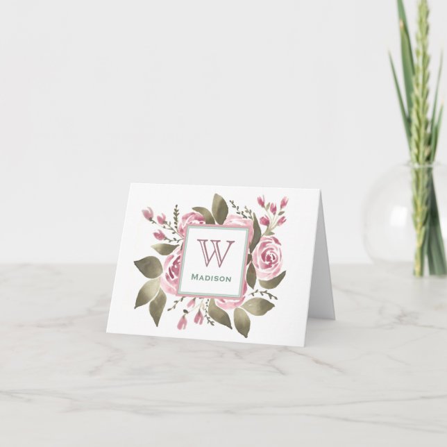Her Favourite Rose Monogram Notecard (Front)